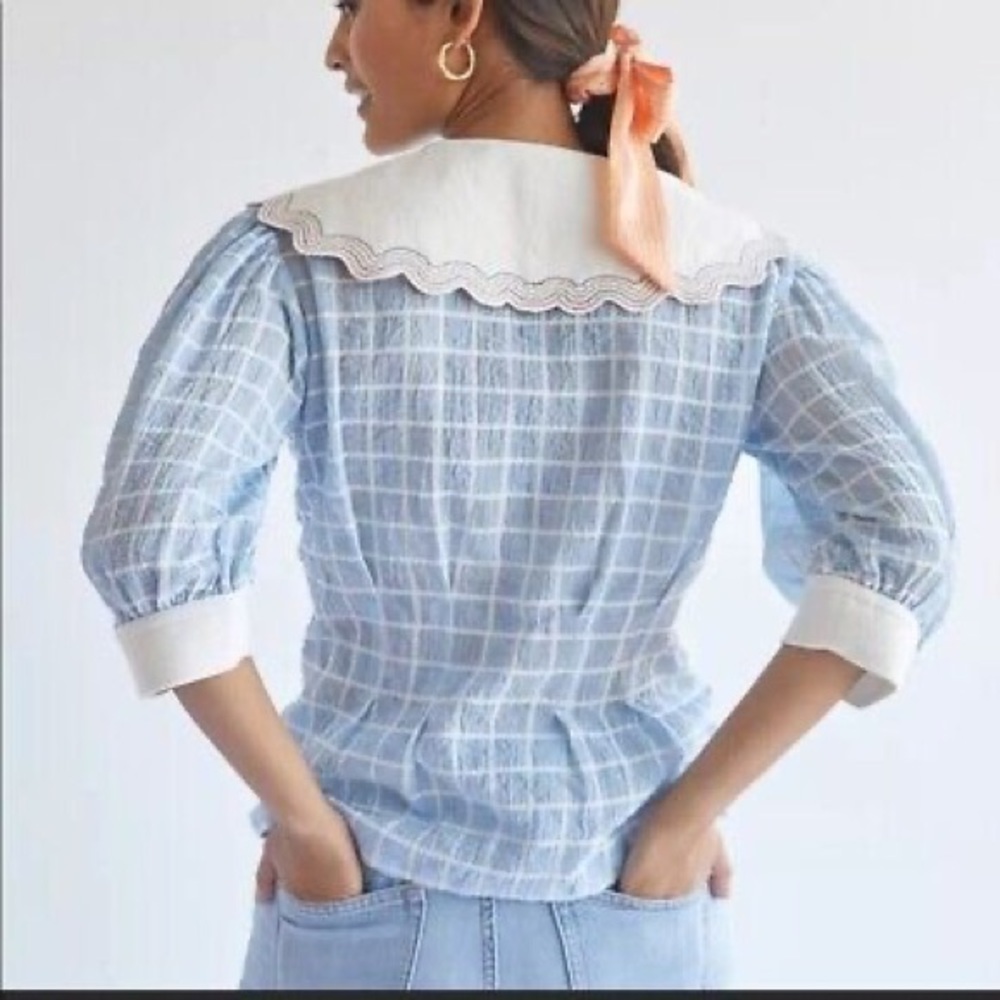 NWT! Anthropologie Plenty Tracy Reese Plaid Blouse Statement Collar Cottagecore - Picture 2 of 2